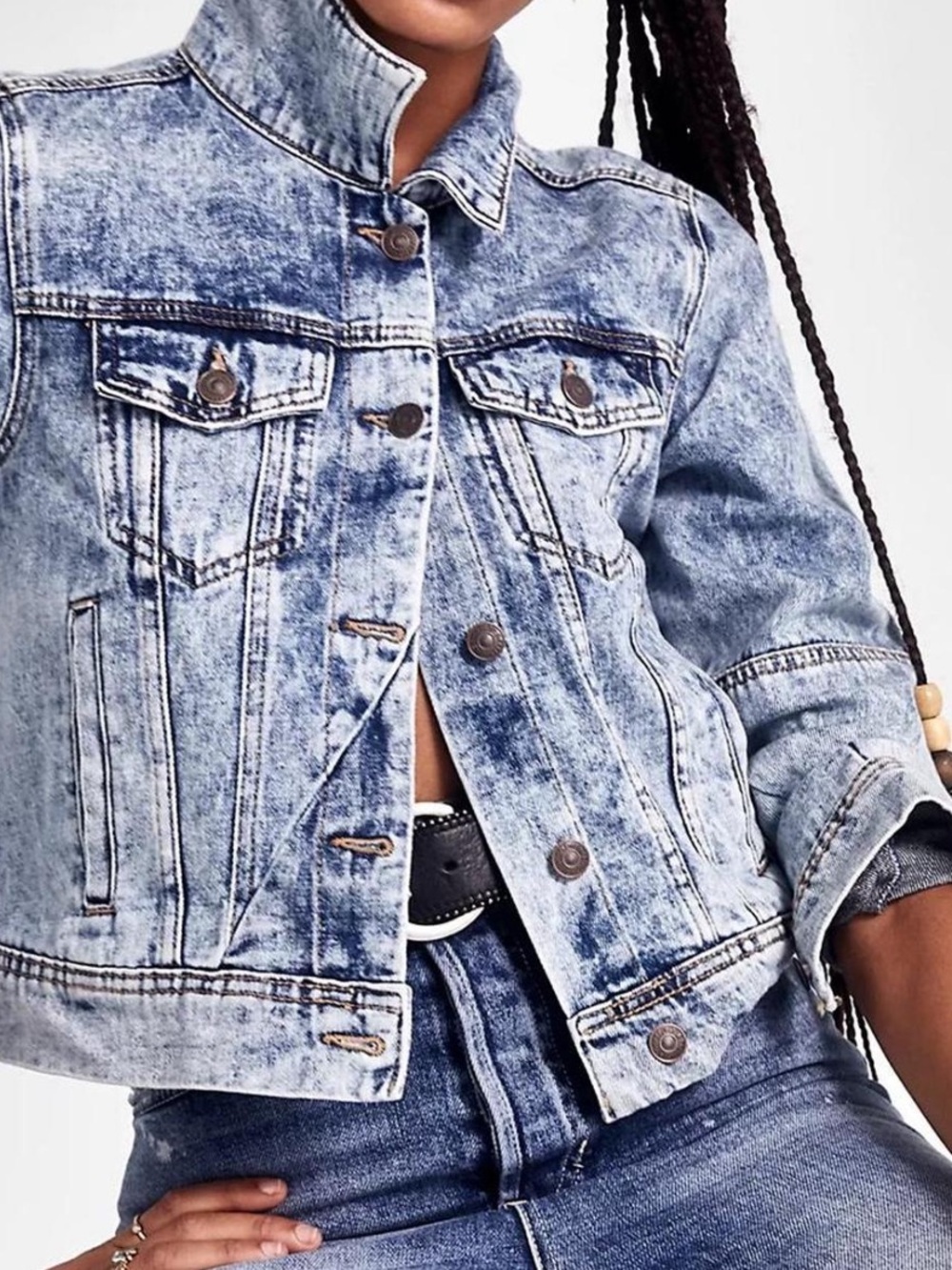 We The Free Acid Wash Blue Denim Jacket